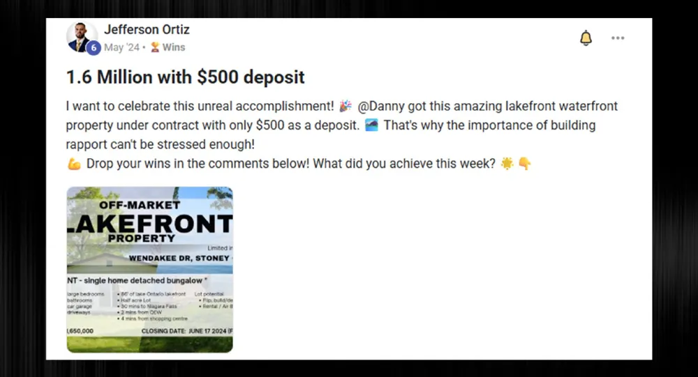 $1.6 million lakefront property secured with a $500 deposit.
