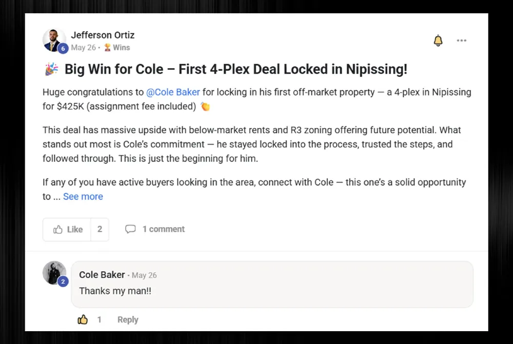 Cole locks in his first 4-plex deal in Nipissing.
