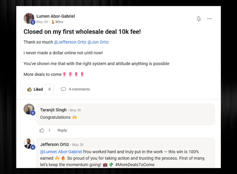 Lumen: “Closed on my first wholesale deal 10k fee!”