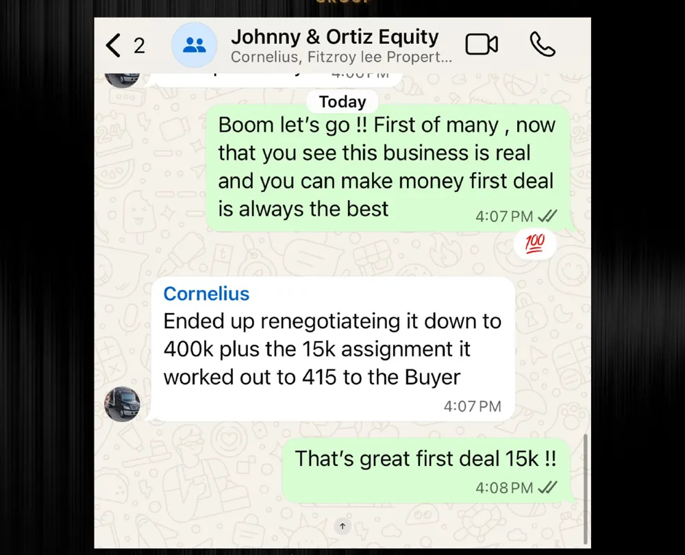 Cornelius renegotiates his first deal to $400K plus a $15K assignment to the buyer.