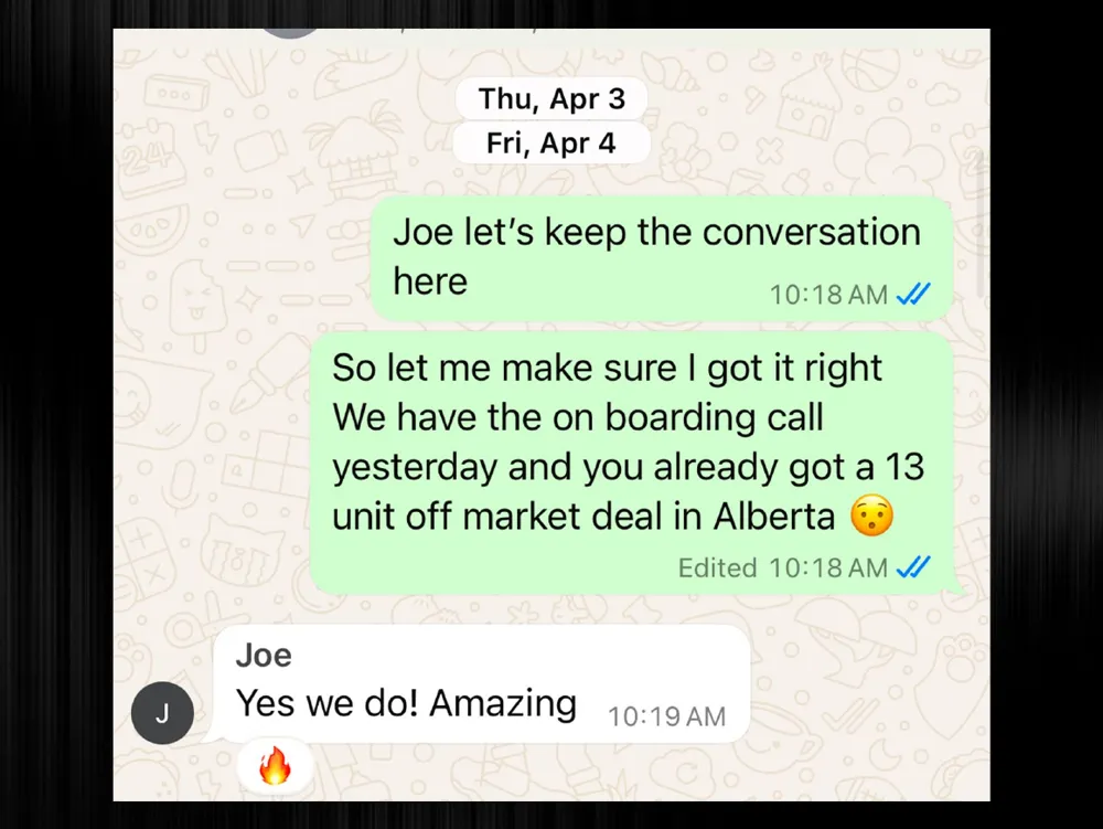 Joe: a 13-unit off-market deal in Alberta.